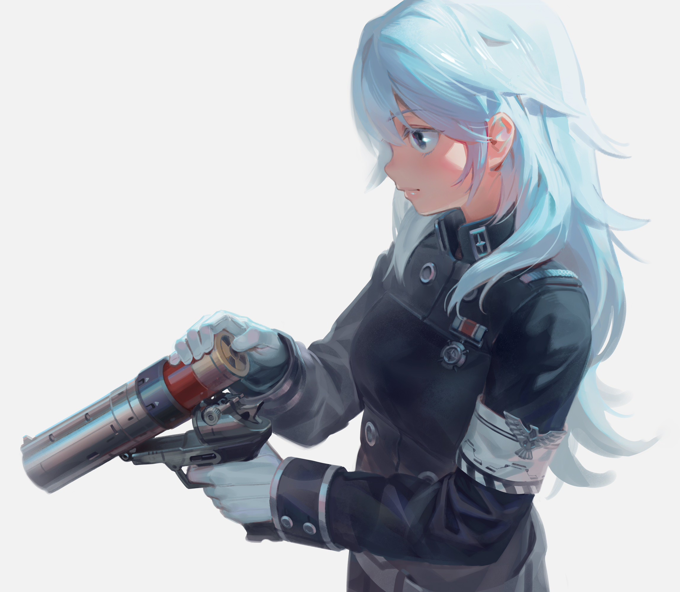 Аниме арт девушки с синимы волосами и оружкой ddal, Anime Hub